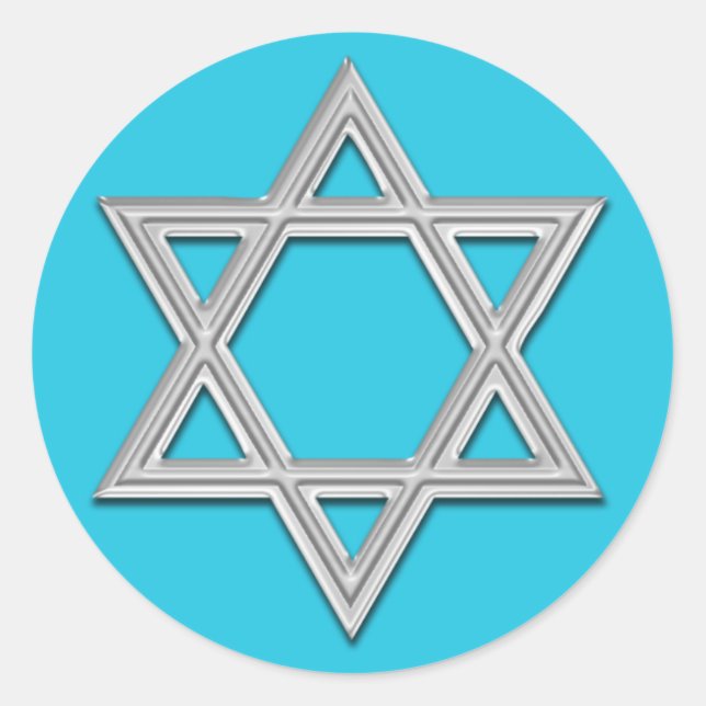 Aqua Blue with Silver Star of David Bat Mitzvah Classic Round Sticker (Front)
