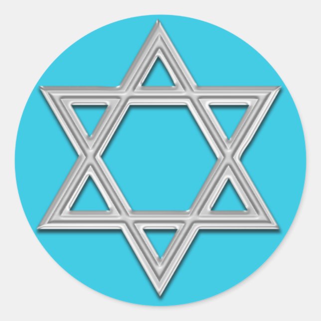 Aqua Blue with Silver Star of David Bat Mitzvah Classic Round Sticker (Front)