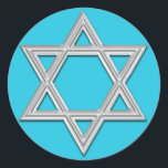 Aqua Blue with Silver Star of David Bat Mitzvah Classic Round Sticker<br><div class="desc">This 1.5" round aqua blue and silver Star of David Bat Mitzvah sticker and/or envelope seal matches the Bat Mitzvah invitation shown below. You can change the text to say whatever you want, and you can also change the sticker size and/or shape. If you require any other matching items in...</div>