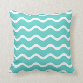 Aqua Blue with Waves Pattern Throw Pillow