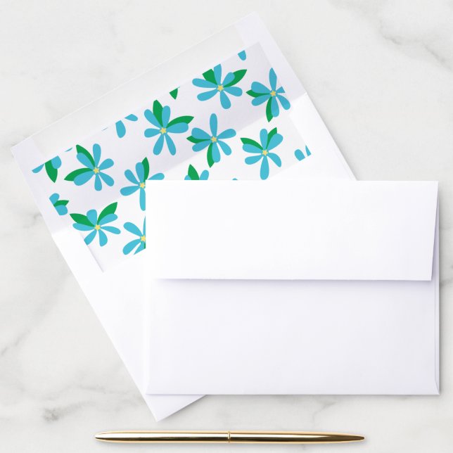 Aqua Blue with yellow Stars Flower Pattern Envelope Liner (Desk)