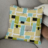 Aqua Blue Yellow Abstract Squares Mid Century