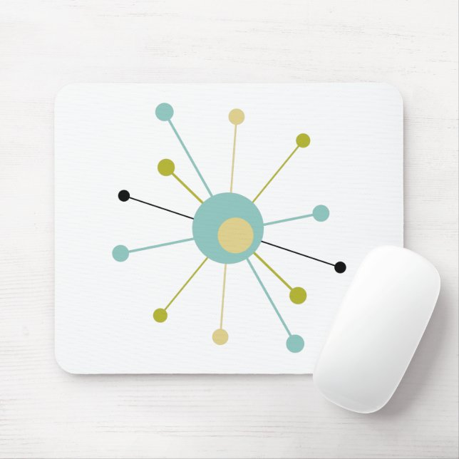 Aqua Blue Yellow Atomic Age Starburst Mid Century Mouse Pad (With Mouse)