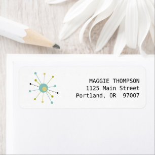 Aqua Blue Yellow Atomic Starburst Mid Century Label