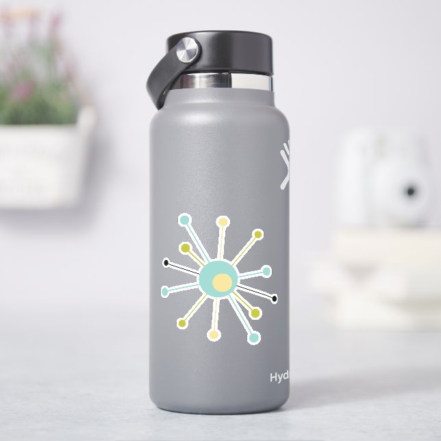 Aqua Blue Yellow Atomic Starburst Midcentury Retro Sticker (HydroFlask)