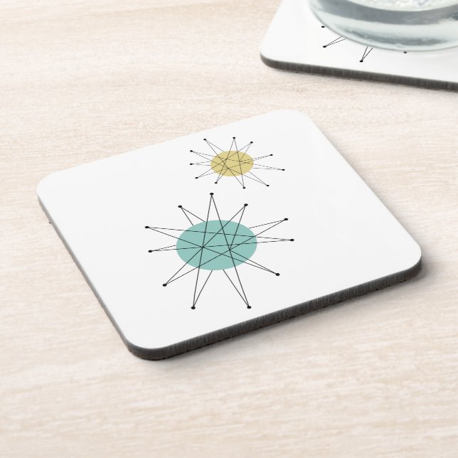 Aqua Blue Yellow Franciscan Starburst Mid-Century Beverage Coaster (Left Side)
