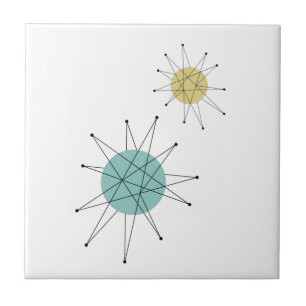 Aqua Blue Yellow Franciscan Starburst Mid Century Ceramic Tile