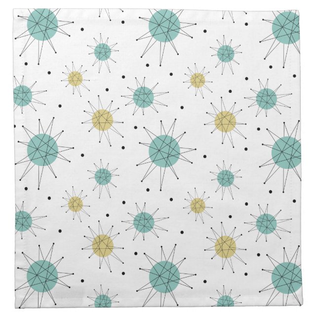 Aqua Blue Yellow Franciscan Starburst Mid-century Cloth Napkin (Front)