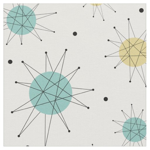 Aqua Blue Yellow Franciscan Starburst Mid-century Fabric