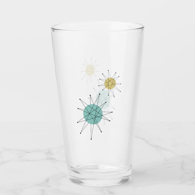 Aqua Blue Yellow Franciscan Starburst Mid Century Glass (Front)