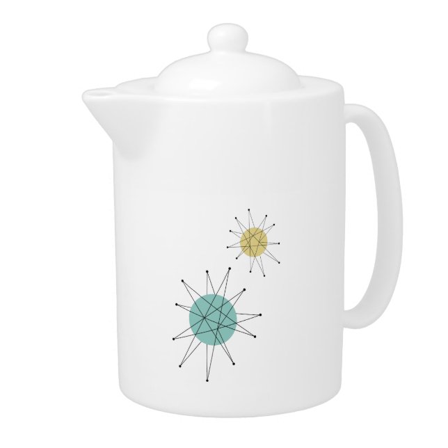 Aqua Blue Yellow Franciscan Starburst Mid-century Teapot (Right)