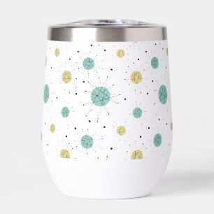 Aqua Blue Yellow Franciscan Starburst Mid Century Thermal Wine Tumbler