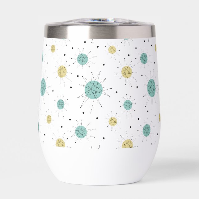 Aqua Blue Yellow Franciscan Starburst Mid Century Thermal Wine Tumbler (Front)