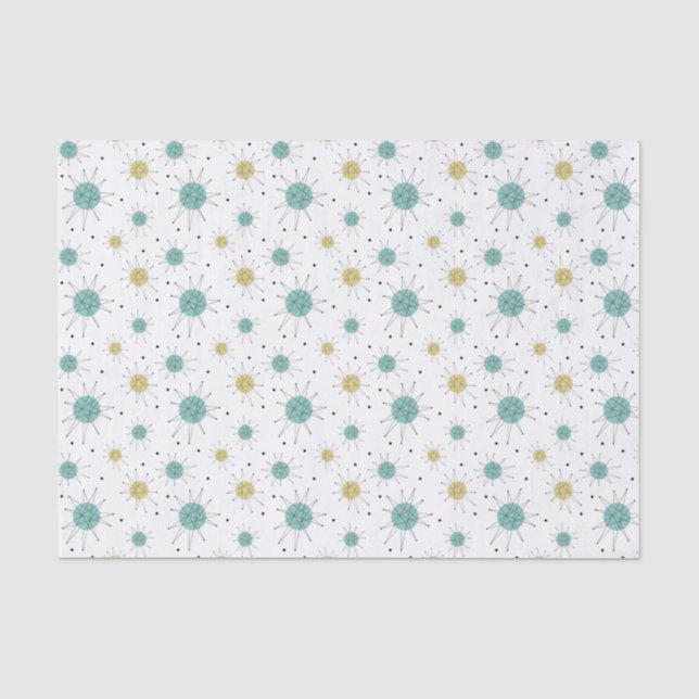 Aqua Blue Yellow Franciscan Starburst Mid-Century Tissue Paper (Front)