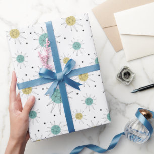 Aqua Blue Yellow Franciscan Starburst Mid Century Wrapping Paper