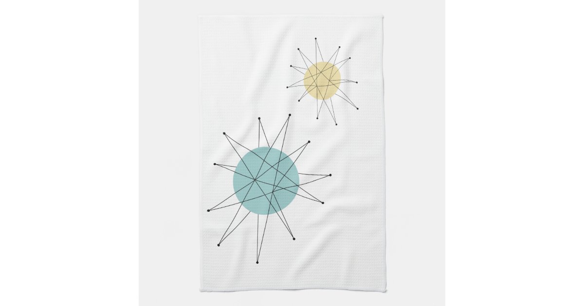 Aqua Blue Yellow Franciscan Starburst Midcentury Kitchen Towel | Zazzle