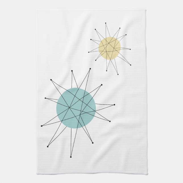 Aqua Blue Yellow Franciscan Starburst Midcentury Kitchen Towel (Vertical)