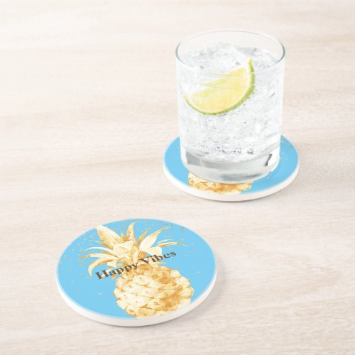 Aqua Blue Yellow Gold Pineapple Coaster