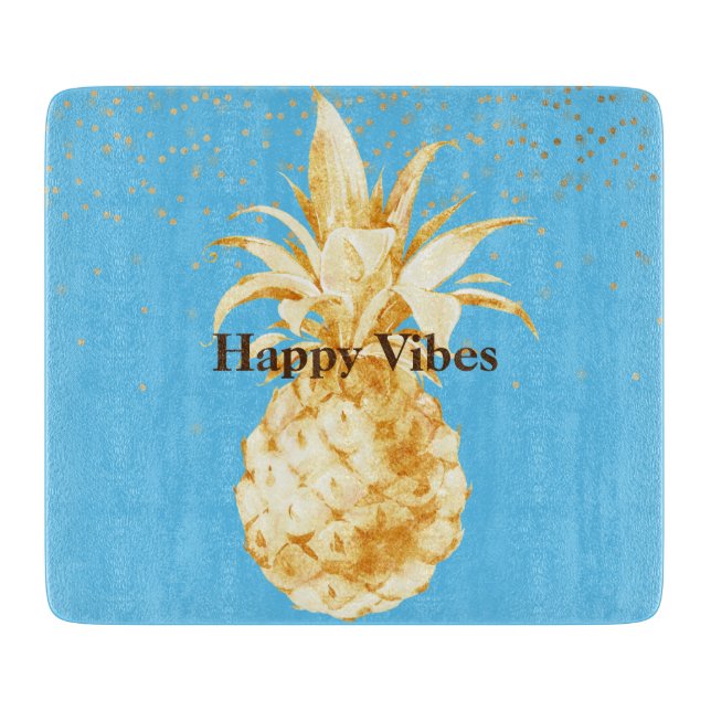 Aqua Blue Yellow Gold Pineapple Cutting Board (Front)