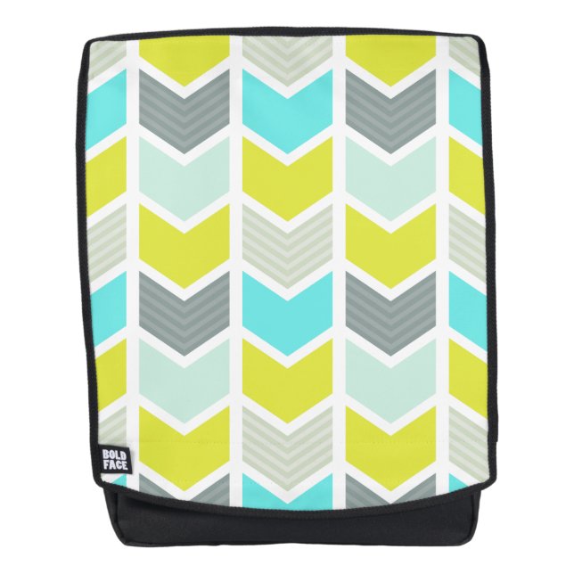 Aqua Blue Yellow Gray Geometric Chevron Pattern Backpack (Front)