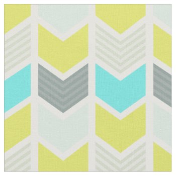 Aqua Blue Yellow Gray Geometric Chevron Pattern Fabric by VintageDesignsShop at Zazzle