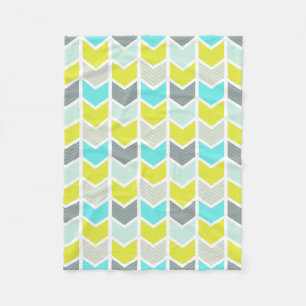 Aqua Blue Yellow Gray Geometric Chevron Pattern Fleece Blanket
