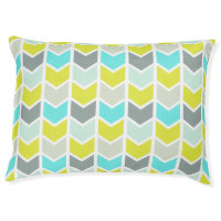 Aqua Blue Yellow Gray Geometric Chevron Pattern Pet Bed