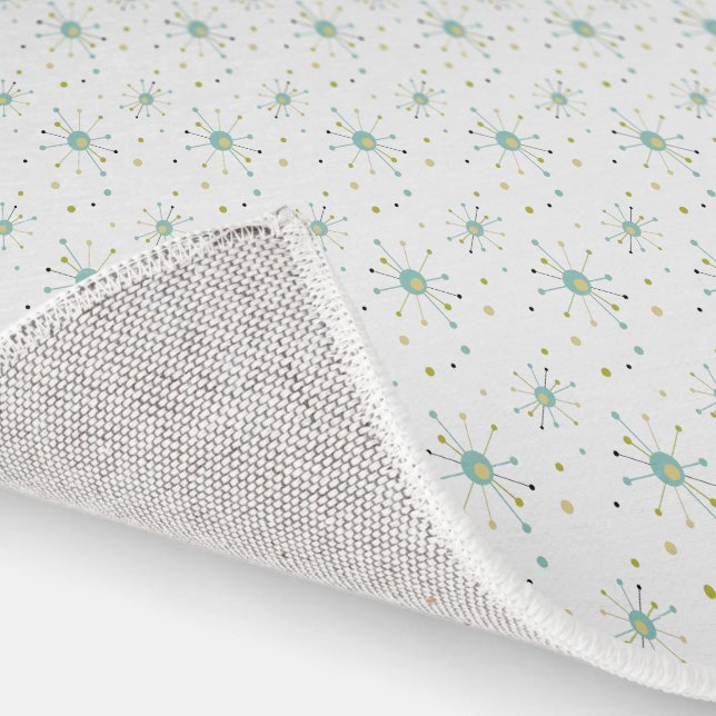 Aqua Blue Yellow Starburst Pattern Mid Century Rug (Indoor)