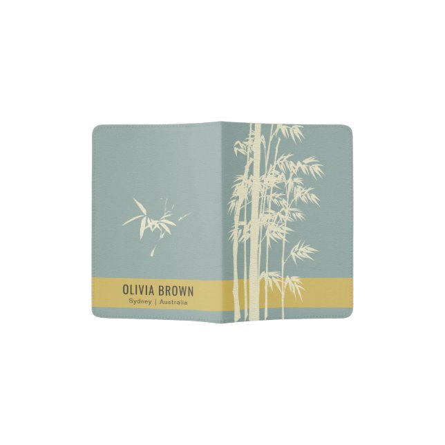 AQUA BLUE YELLOW WHITE LEATHER BAMBOO MONOGRAM PASSPORT HOLDER (Opened)