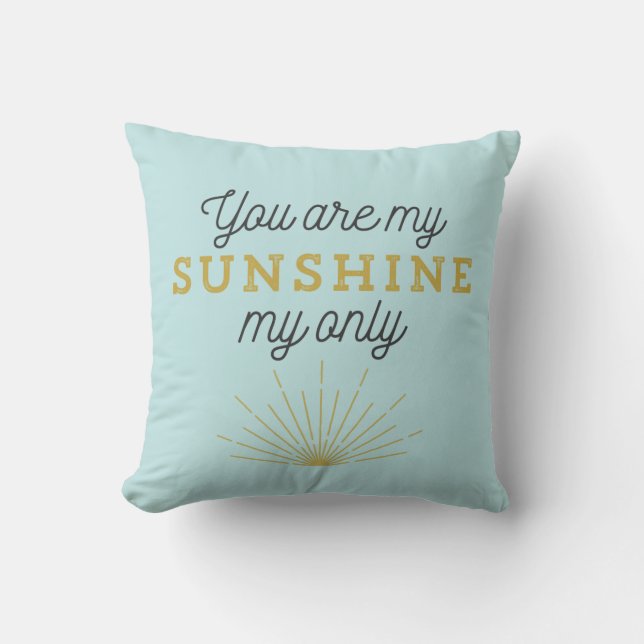 Aqua Blue You Are My Sunshine Retro Throw Pillow (Front)