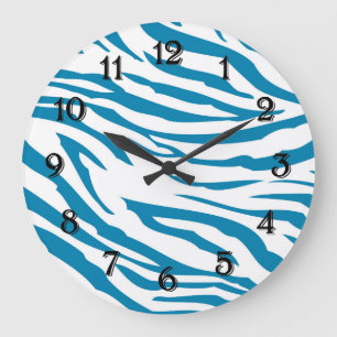 Aqua Blue Zebra Print Large Clock