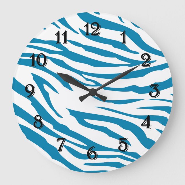 Aqua Blue Zebra Print Large Clock (Front)