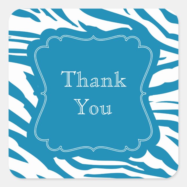 Aqua Blue Zebra Print Square Sticker (Front)