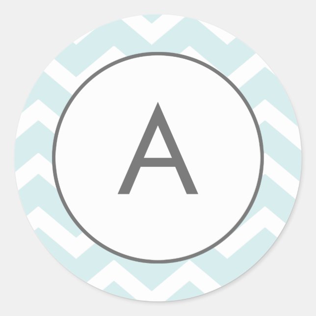 Aqua Blue Zig Zag Chevron Pattern Monogram Classic Round Sticker (Front)
