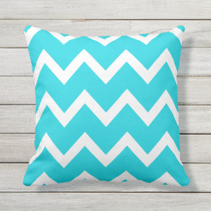 Aqua Blue Zigzag Chevron  Pattern Outdoor Pillows