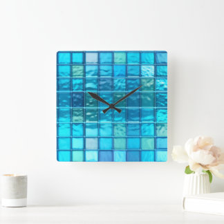 Aqua Blues Translucent Tiled-Look Acrylic Square Wall Clock