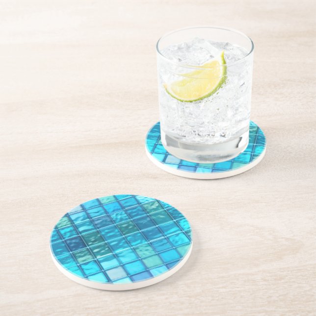 Aqua Blues Translucent Tiled-Look Coaster (Side)
