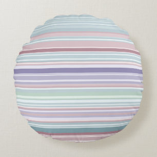 Aqua, Blush and Lavender Stripes Round Pillow