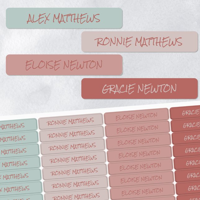 Aqua Blush Color Coded Penned Name Waterproof Labels (Creator Uploaded)