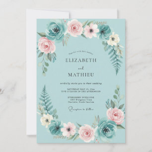Aqua Blush Foliage Eucalyptus Wedding Invitation