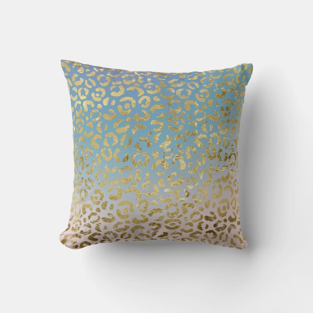 Aqua Blush Gold Leopard Print    Throw Pillow (Front)