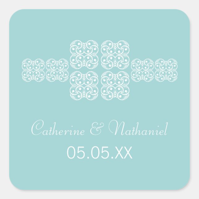 Aqua Bohemian Chic Wedding Stickers (Front)