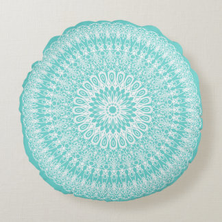 Aqua Boho Mandala Round Pillow