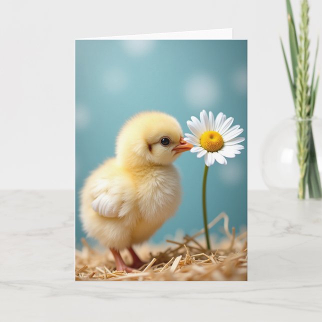 Aqua Bokeh Baby Bird Card (Front)