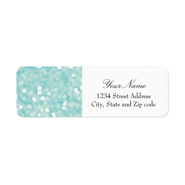 Aqua Bokeh Glitter Sparkles Label (Front)