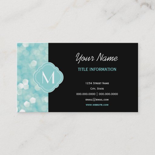 Customizable Aqua Bokeh Lights Glitter Sparkles Business Cards