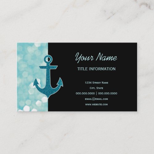 Aqua Bokeh Nautical Glitter Anchor Business Cards