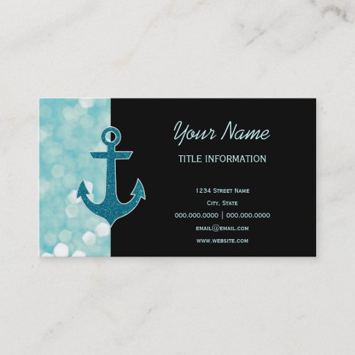 Customizable Aqua Bokeh Nautical Glitter Anchor Business Cards