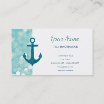 Aqua Bokeh Nautical Glitter Anchor Business Card by RosaAzulStudio at Zazzle