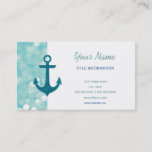 Aqua Bokeh Nautical Glitter Anchor Business Card at Zazzle